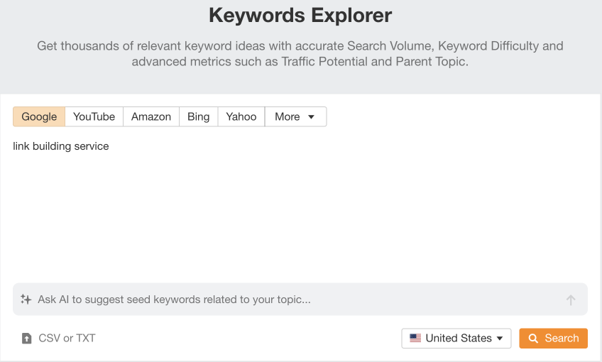Ahrefs Keywords Explorer tool